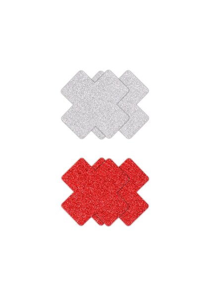 Nippelsticker Kreuz  rot/silber