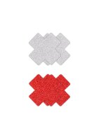 Nippelsticker Kreuz  rot/silber
