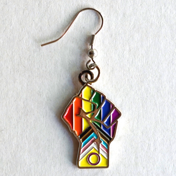 Inter* Progress Pride fist earring